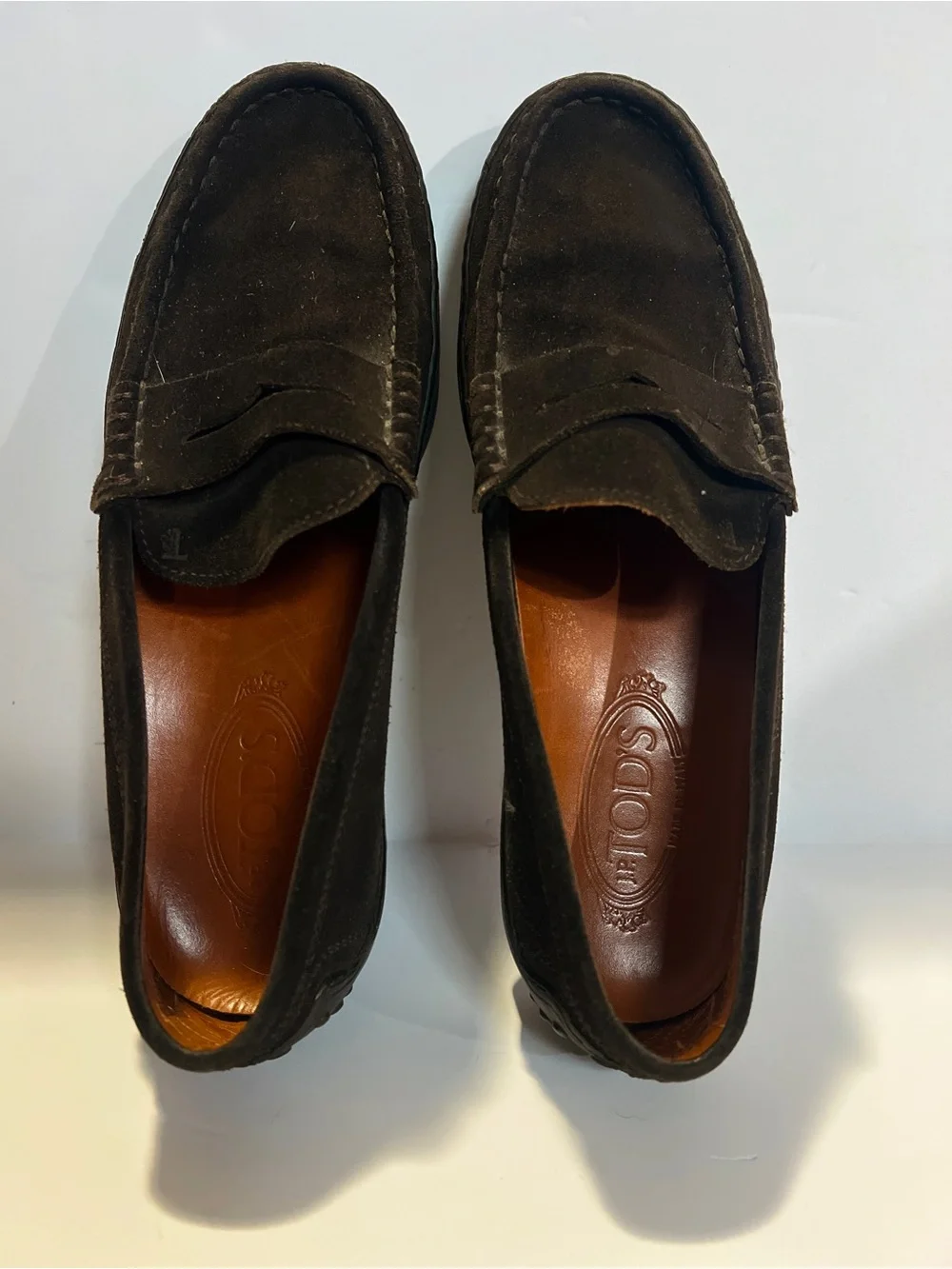 Tod’s Brown Suede Penny Loafers Size 11 Made in Italy Vibram Luxury Shoes